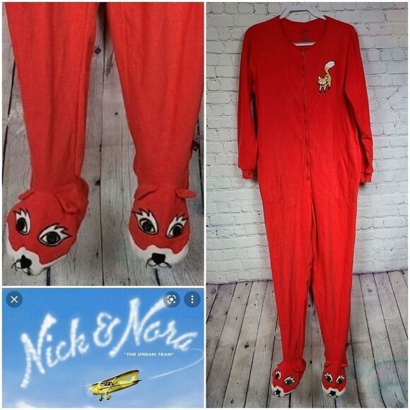 Nick & Nora Red Fox Fleece Footed Onesie Pajamas Women’s Cozy Winter Sleepwear - Picture 3 of 10